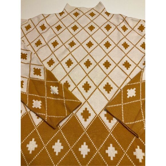 Rachel Zoe Funnel Neck Geometric Sweater, M. Mustard and White. Quality - Picture 12 of 16
